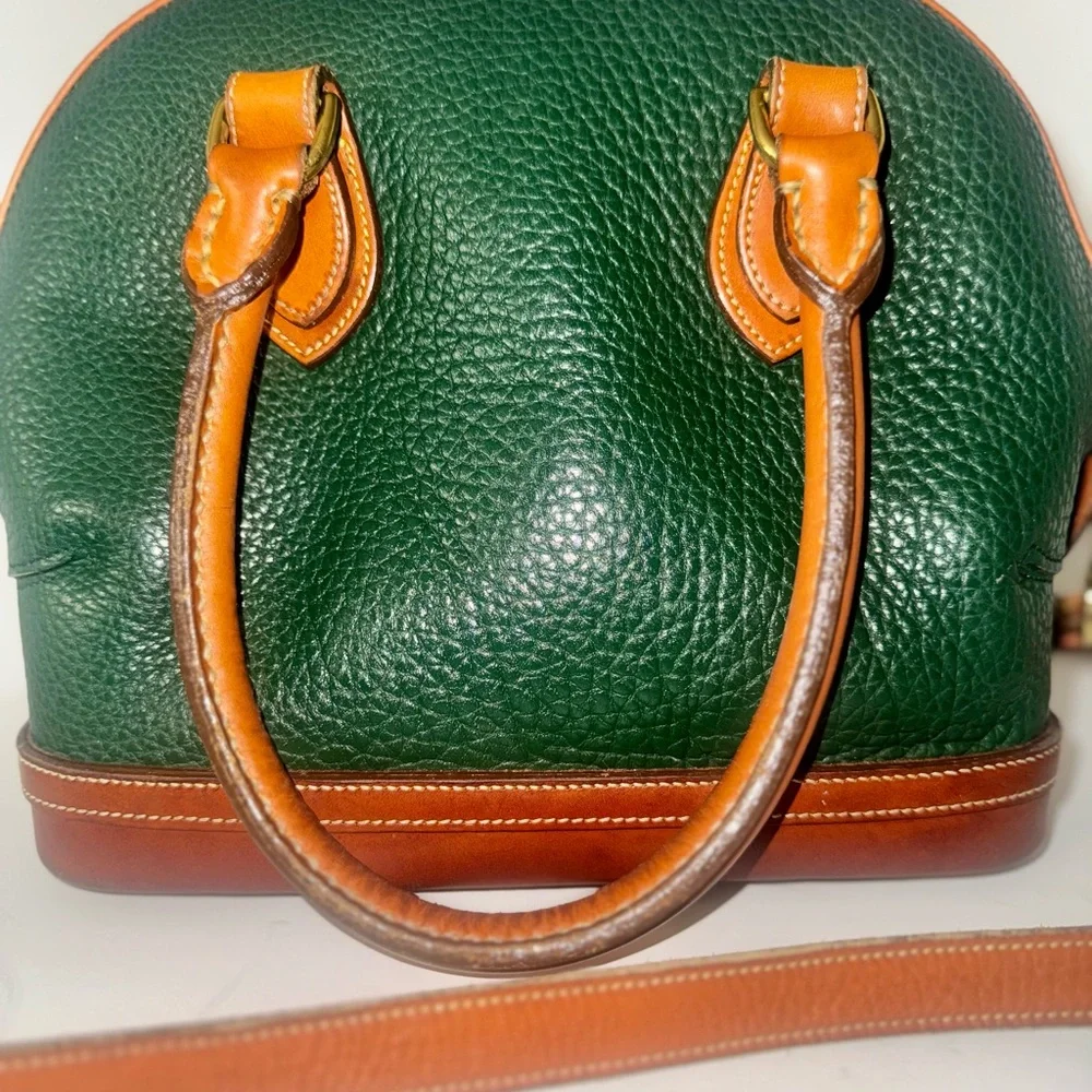 Dooney & Bourke AWL Zip Dome Satchel Forest Green British Tan Leather Bag USA